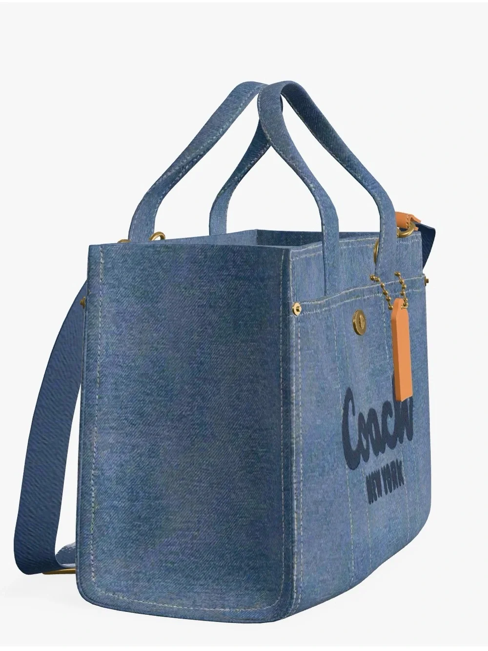 NWT Coach Denim Cargo Tote with Logo and Leather Tag in Blue and Tan